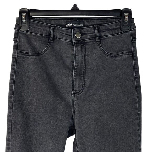 Zara SZ 4 The Skinny Jeans Hi-Rise Stretch Zip-Fly Pocket Distressed Frayed Hems - Picture 2 of 9